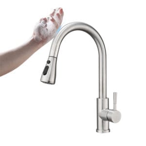 Smart Single-Handle Kitchen Faucet with Touch Sensor Pull-Out Sink Water Tap for Single-Hole Installation